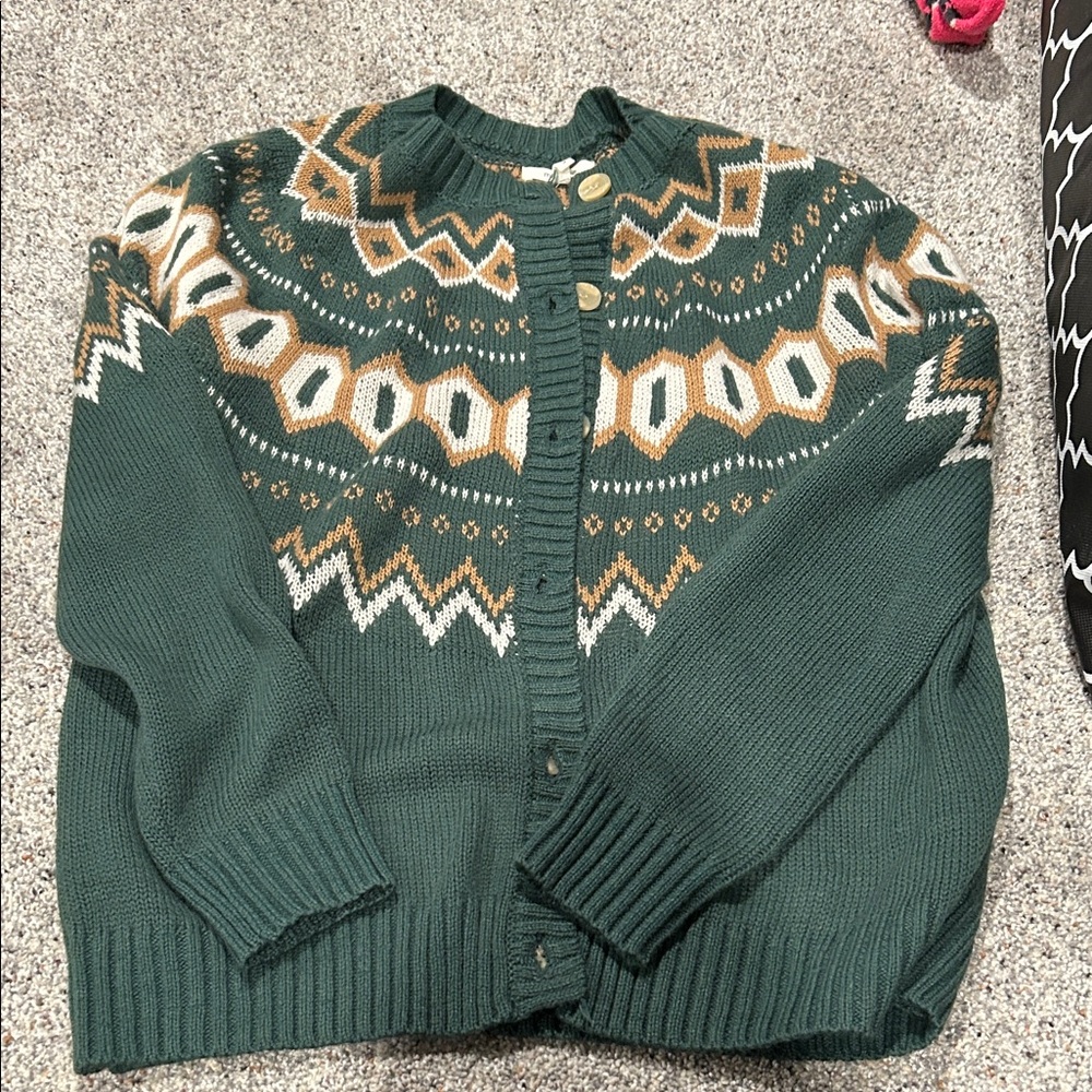 Maurices Forest Green Geometric Cardigan